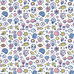 Neurodiversity icons seamless pattern. Gift wrapping, wallpaper, background. National Autism Awareness Day