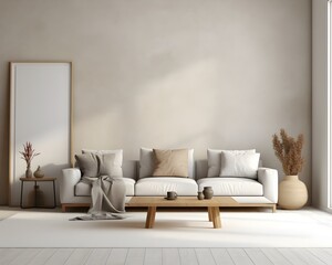 Scandinavian Style Living Room Mockup, 3D Mockup Render, Interior Design