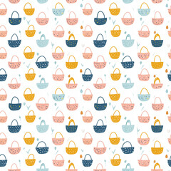 Easter baskets seamless pattern. Gift wrapping, wallpaper, background. Easter