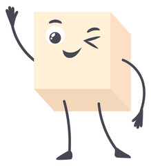 Funny sugar cube. Cartoon mascot waving hand