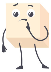 Sad sugar cube. Cute cartoon sweet mascot