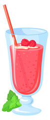 Raspberry lemonade cartoon icon. Fresh drink glass