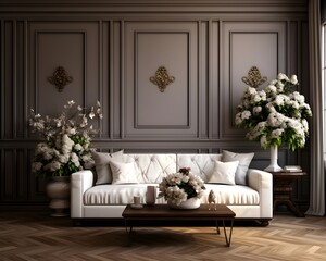 Tudor Style Living Room Mockup, 3D Mockup Render, Interior Design