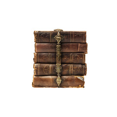 Pile of old leather bound books png