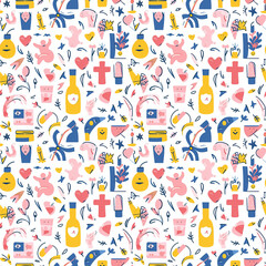 National Cancer Survivors Day events seamless pattern. Gift wrapping, wallpaper, background. National Cancer Survivors Day