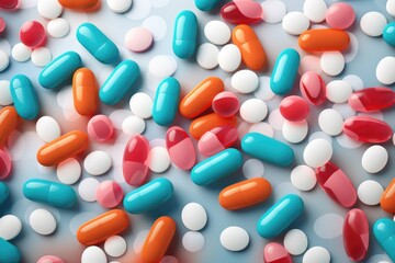 Various multicolored pharmaceutical tablets and capsules background