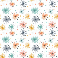 Fireworks seamless pattern. Gift wrapping, wallpaper, background. New Years