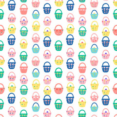 Easter baskets seamless pattern. Gift wrapping, wallpaper, background. Easter