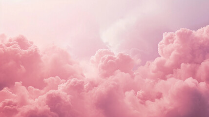 Surrealistic sky with pastel pink fluffy clouds. Abstract ethereal background.