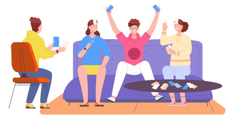 Friends playing party guessing game. Young people having fun © ssstocker