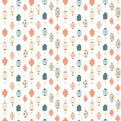 Lantern festivals seamless pattern. Gift wrapping, wallpaper, background. Chinese New Year
