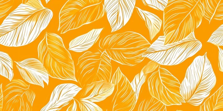 a yellow leaf pattern on a yellow background Generative AI