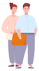 Students standing. Young man and woman with bags