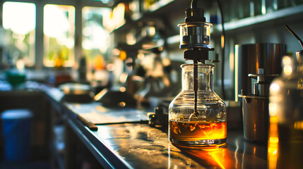 Culinary Essentials: Bottles of Olive Oil and Whiskey on a Wooden Table, Emphasizing Flavor and Quality