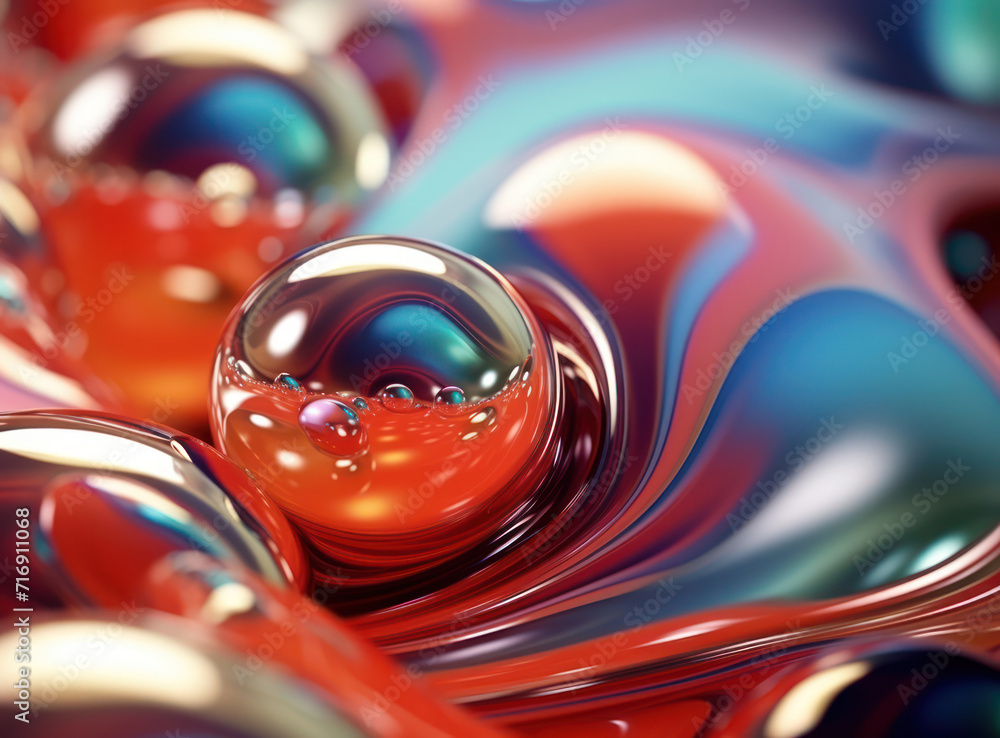 Poster abstract macro: submerged blue bubble, liquid art in closeup. decorative design with round circle li
