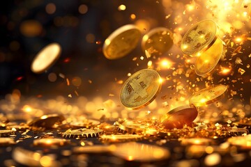 Witness the allure of a cash win in our stock illustration a realistic casino gold coin explosion, evoking the thrill of treasure and fortune.