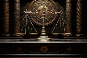Foto op Plexiglas Scales of justice ornamentation in the court. Generative AI © Safi