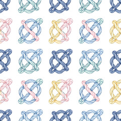 Fototapeta premium Knot-tying illustrations seamless pattern. Gift wrapping, wallpaper, background. National Boy Scout Day