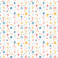 Fototapeta na wymiar Religious symbols seamless pattern. Gift wrapping, wallpaper, background. National Day of Prayer