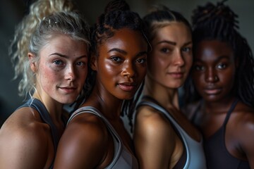 Fototapeta premium Group of female athletes posing and showing their passion for fitness and a healthy way of living.