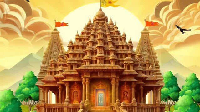 Ram mandir pran pratishtha animation video , Ram mandir yagya or yajna animation , Hindu temple motion graphics