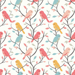 Lovebirds on branches seamless pattern. Gift wrapping, wallpaper, background. Valentines Day
