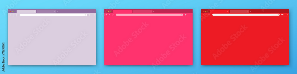 Poster a set of three browser windows on a blue background. website layout with search bar, toolbar and but