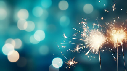 Fototapeta premium Happy New Year, burning fireworks with bokeh light background