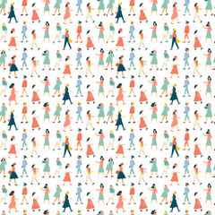 Fototapeta na wymiar Marching for womens rights seamless pattern. Gift wrapping, wallpaper, background. International Womens Day
