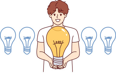 Teenage boy chooses one idea from many after brainstorming and choosing topic for school essay. Happy talented teenager proposes own idea to launch startup with great potential for growth