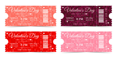 Set of Valentine's Day vintage tickets template - obrazy, fototapety, plakaty