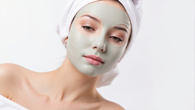 Facial skin treatment with a cosmetic mask in a beauty salon