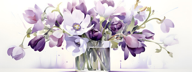 watercolor spring flowers on white background