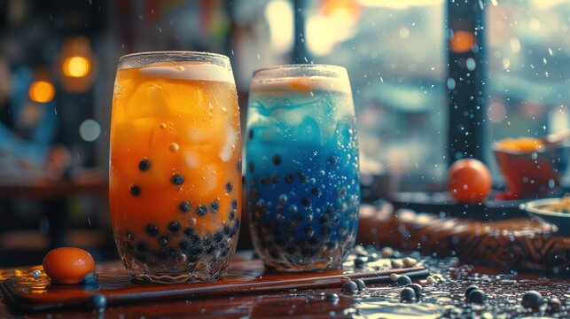 Colorful Bubble Tea, Asian Beverage, Boba Drink