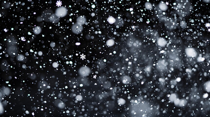 Snow, stars, twinkling lights, rain drops on black background. Abstract noise