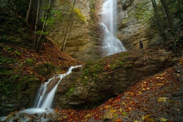 Brankovský waterfall is the largest waterfall in the Low Tatras during autumn tourism