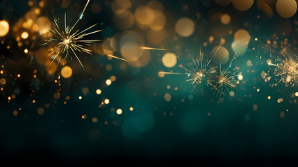 Happy New Year, burning fireworks with bokeh light background