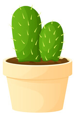 Cactus in ceramic pot. Green house decoration icon