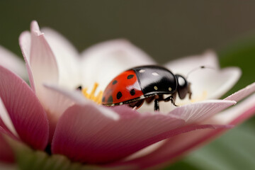 Fototapeta premium A ladybug on a flower petal, shallow depth of field