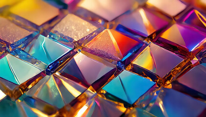 Fototapeta premium glas, würfel, Viereck. 3d, close up, futuristsich, abstract, surreal, textur, hintergrund, mustern, regenbogen, böden, modern, neu, neon, y2k, gestalten, geometrisch, glow, blur, reflexion, 