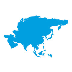 Asia map vector pale blue isolated on white background. Flat Earth, Icon