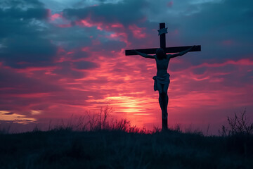 Christian Cross against the sunset