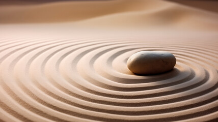 Fototapeta na wymiar Banner Zen garden meditation with sand wave and stone background.