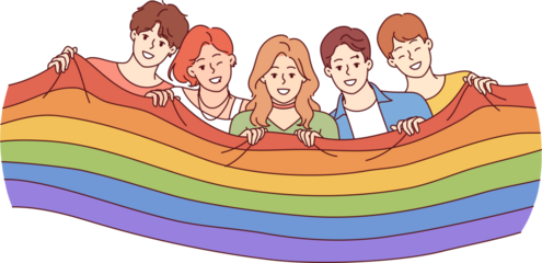 People with LGBT flag celebrating pride month or participating in gay and lesbian festival