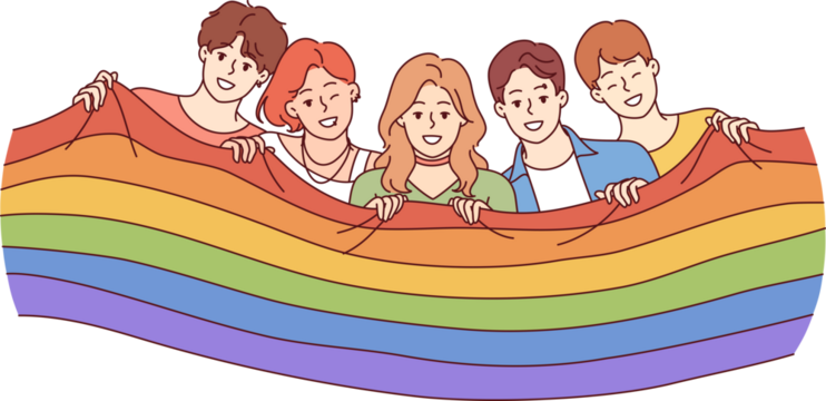 People with LGBT flag celebrating pride month or participating in gay and lesbian festival