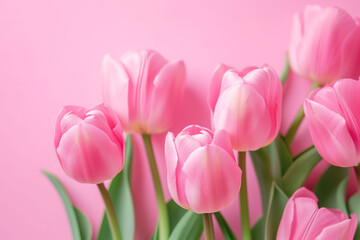 Obraz premium pink tulips against a pink background