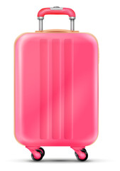Pink suitcase mockup. Realistic traveller luggage. Tourist bag