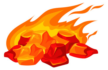 Campfire on wind. Cartoon flame on hot burning coal