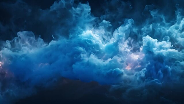 Blue mystery fog moving. abstract fog. moody cloudiness, mist or smog moves on black background. Beautiful swirling gray smoke. Mockup for your logo. smoke swirling around spooky