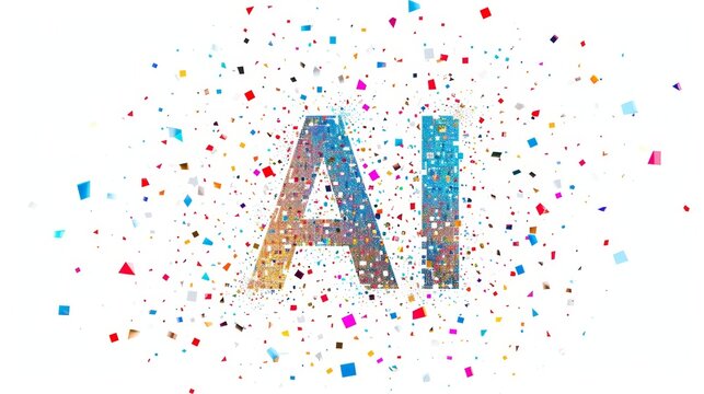 "AI" logo in a mosaic tile design, with small, colorful ceramic pieces arranged intricately, popping against the white surface